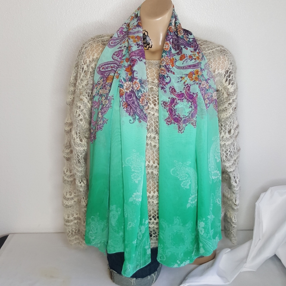 Unbranded multicolored floral, paisley silk scarf
